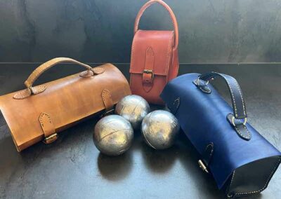 Housse de rangement en cuir pour triplette de pétanque